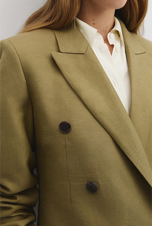 Linen Blend Double Breasted Blazer Linen Blend Double Breasted Blazer