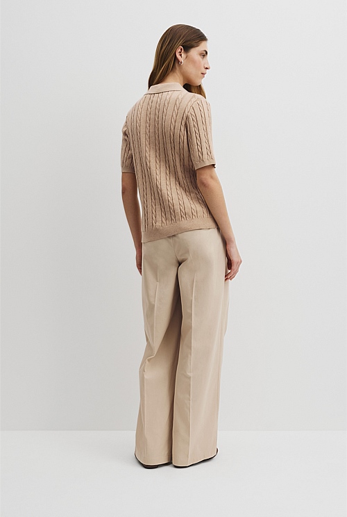 Organically Grown Cotton Blend Cable Polo Knit Organically Grown Cotton Blend Cable Polo Knit