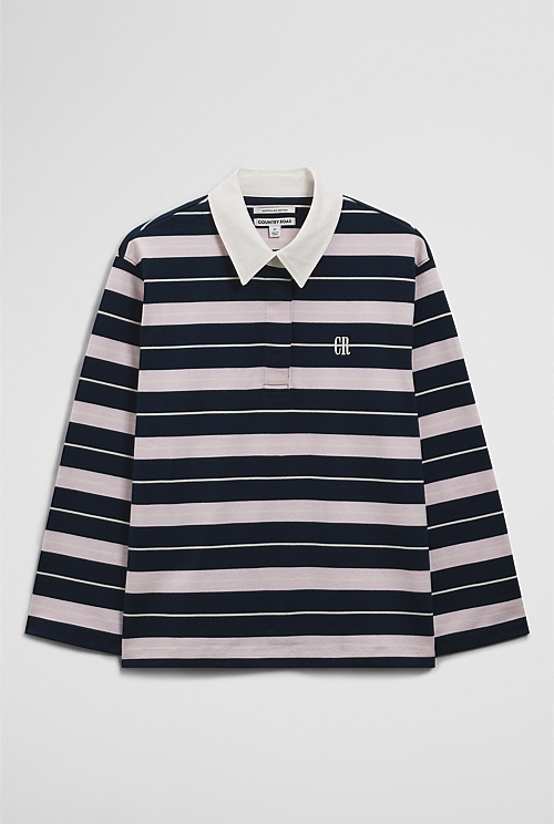 Australian Cotton Stripe Rugby Polo Sweat
