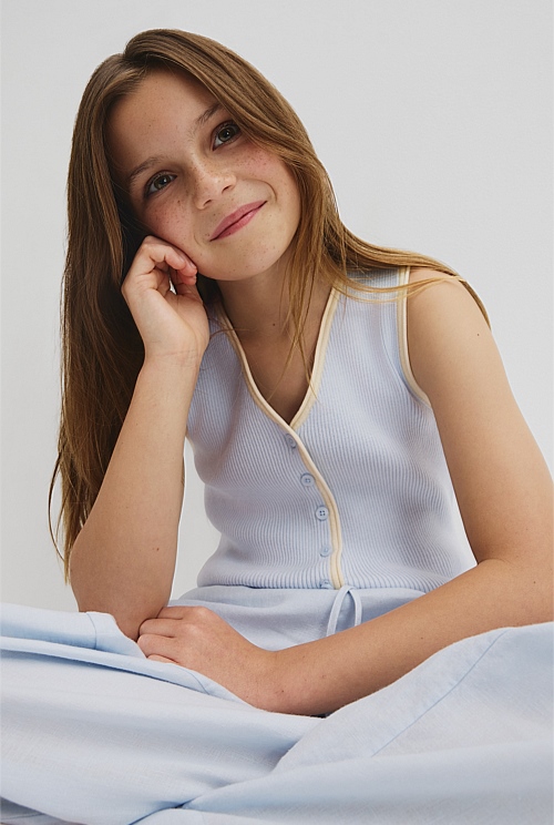 Teen Sleeveless Button Through Knit Teen Sleeveless Button Through Knit
