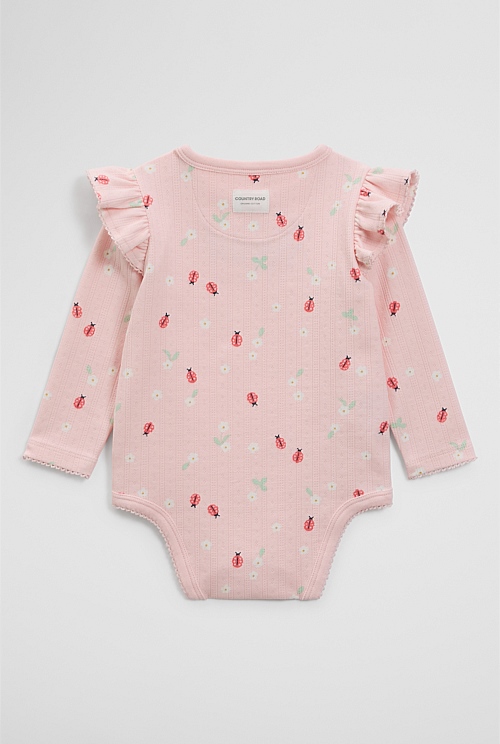 Organically Grown Cotton Blend Pointelle Frill Bodysuit