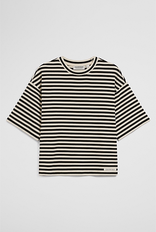 Australian Cotton Blend Stripe Boxy T-Shirt Australian Cotton Blend Stripe Boxy T-Shirt