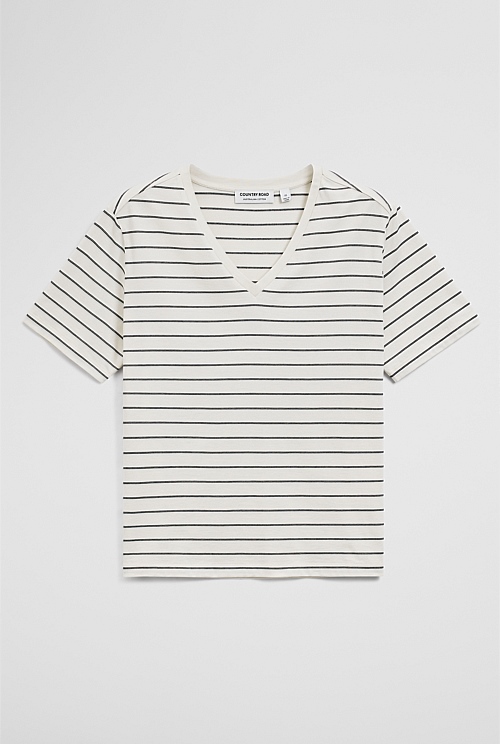 Australian Cotton Stripe V-Neck T-Shirt Australian Cotton Stripe V-Neck T-Shirt