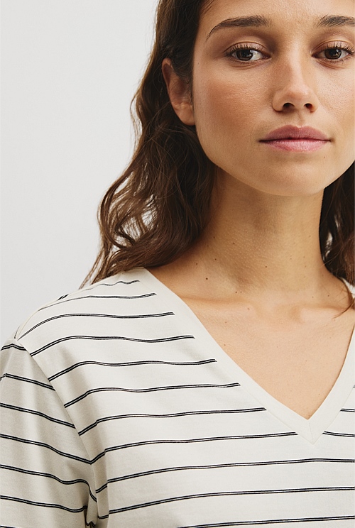 Australian Cotton Stripe V-Neck T-Shirt Australian Cotton Stripe V-Neck T-Shirt