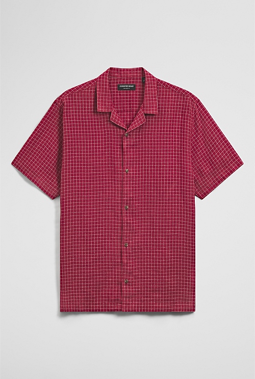Relaxed Fit Short Sleeve Linen Blend Check Shirt Relaxed Fit Short Sleeve Linen Blend Check Shirt
