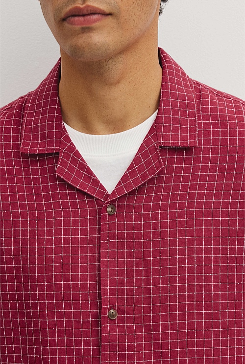 Relaxed Fit Short Sleeve Linen Blend Check Shirt Relaxed Fit Short Sleeve Linen Blend Check Shirt