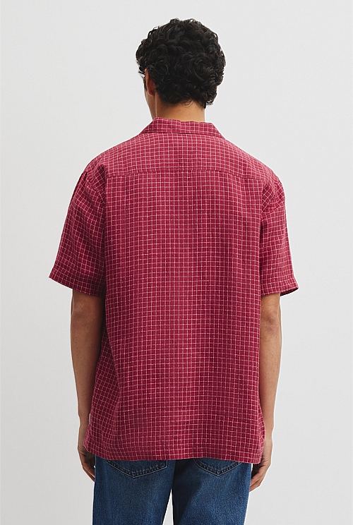 Relaxed Fit Short Sleeve Linen Blend Check Shirt Relaxed Fit Short Sleeve Linen Blend Check Shirt