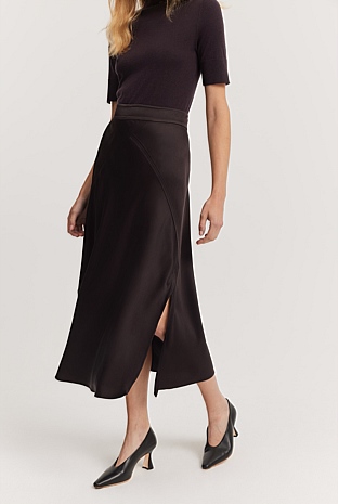 Pinot Noir Satin Split Skirt - Skirts | Country Road