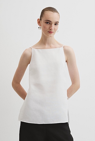 White Organically Grown Linen Longline Cami - T-Shirts & Tops | Country ...