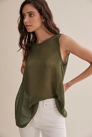 Olive Mesh Beaded String Tank (M)