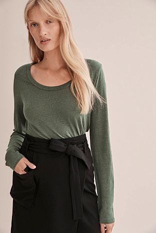 linen earth green long sleeve top vintage back split ... /xl ^^^ ,,, main image 0
