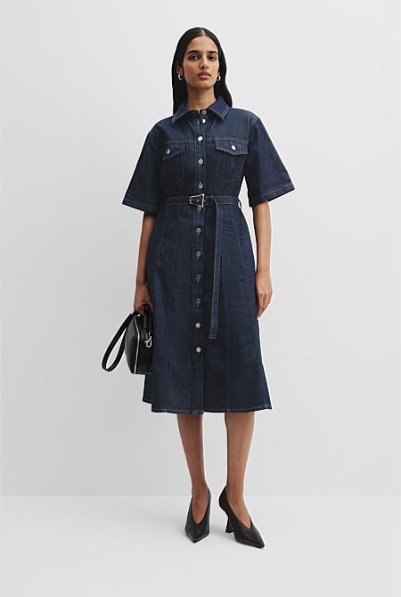 Short Sleeve Denim Midi Dress