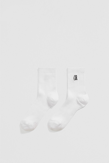 Organically Grown Cotton Blend Ribbed Quarter Crew Sock