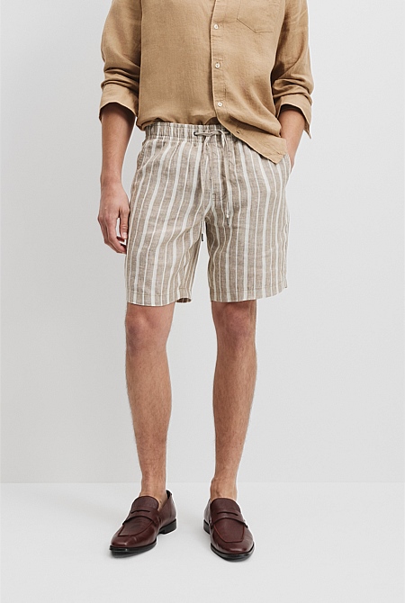 Organically Grown Linen Stripe Drawcord Short