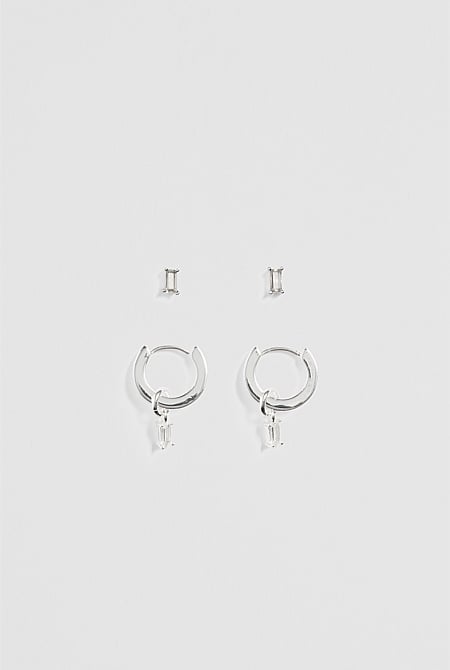 Hoop and Stud Crystal Charm Pack of 2