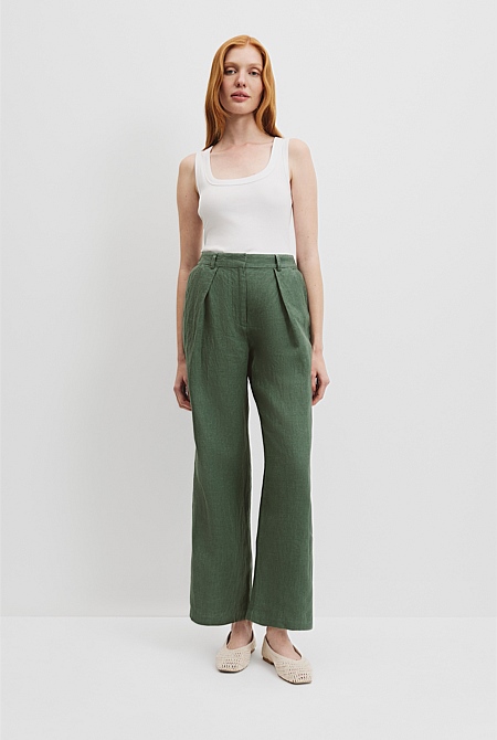 Organically Grown Linen Tuck Front Pant