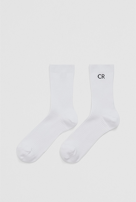 Australian Cotton Blend CR Classic Logo Rib Three-Quarter Crew Sock