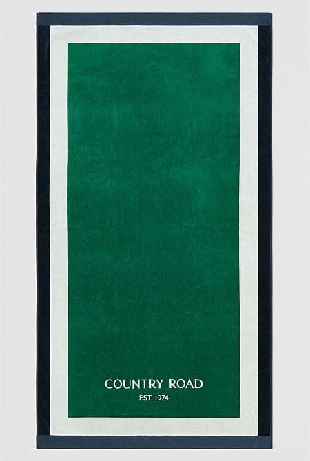 Verified Australian Cotton CR Est. 1974 Border Beach Towel