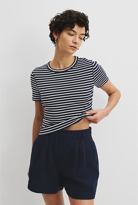 Australian Cotton Blend Crop Rib T-Shirt