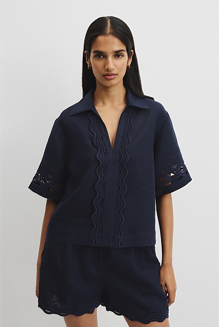 Organically Grown Linen Scallop Trim Popover