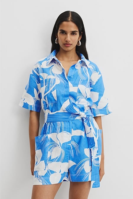 Organically Grown Linen Print Playsuit