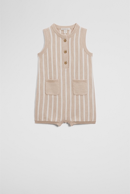 Organically Grown Cotton Stripe Knit Romper