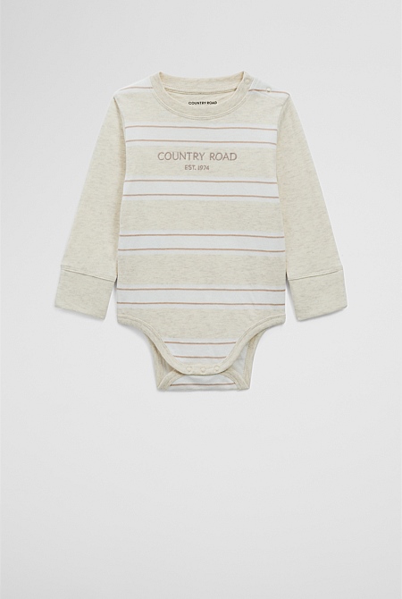 Organically Grown Cotton Spliced Logo Long Sleeve Bodysuit