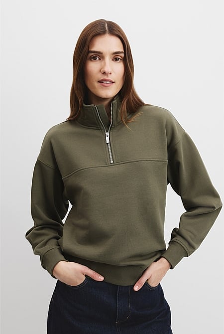 Australian Cotton Logo Neck Zip Sweat