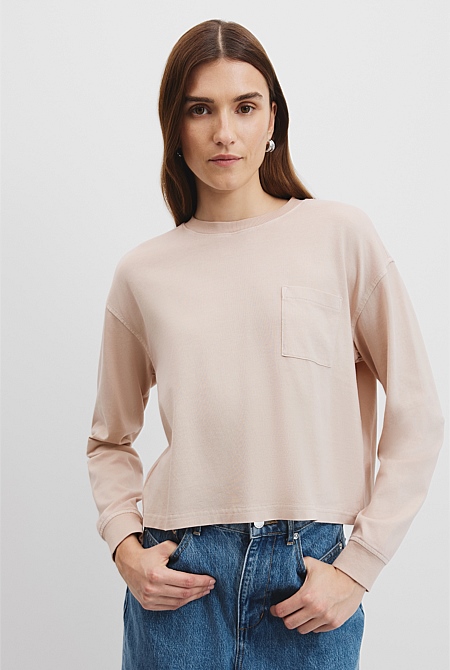 Australian Cotton Long Sleeve Crop Washed T-Shirt