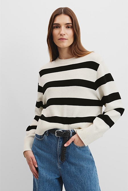 Stripe Crop Crew Neck Knit