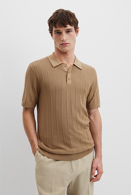 Cotton Silk Cashmere Stripe Polo