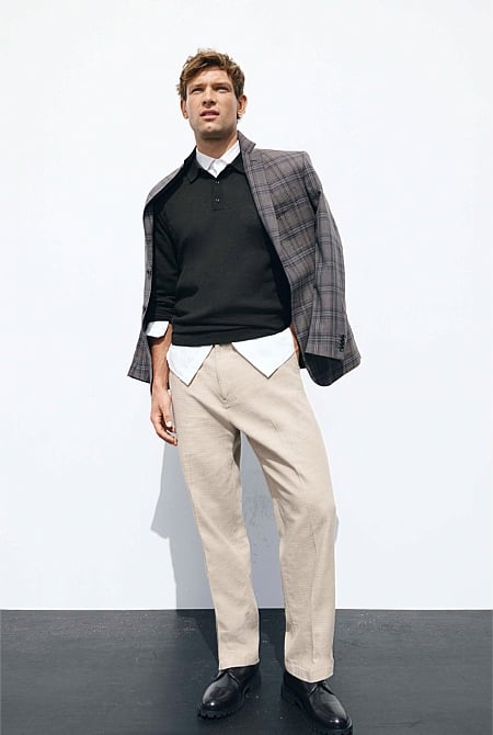 Regular Fit Merino Wool Check Blazer