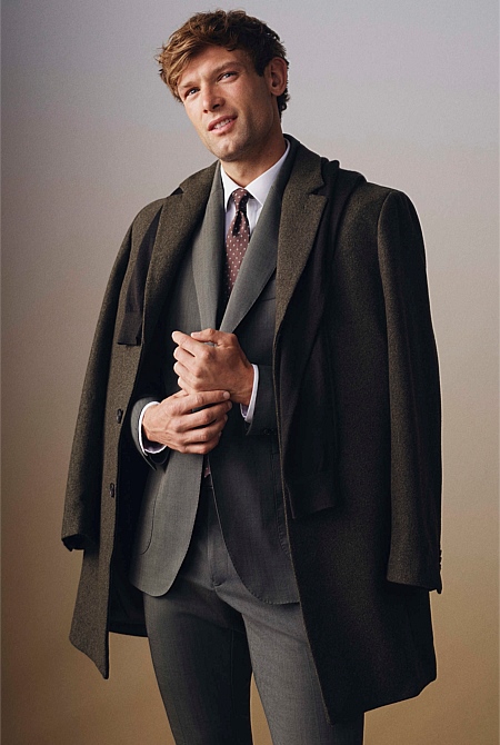 Slim Fit Wool Blend Herringbone Jacket