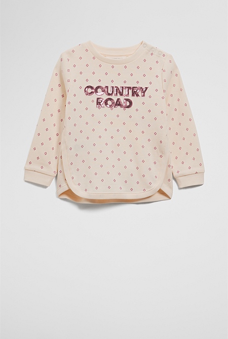 Organically Grown Cotton Long Sleeve Logo Sequin T-Shirt