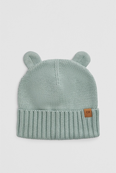 Organically Grown Cotton Blend Bear Knit Beanie