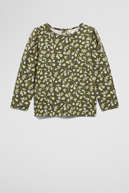 Organically Grown Cotton Blend Gather Long Sleeve T-Shirt