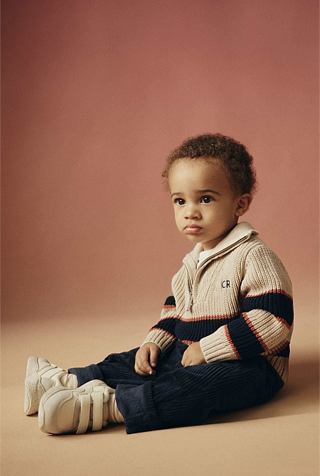 Organically Grown Cotton Blend Stripe Zip Knit