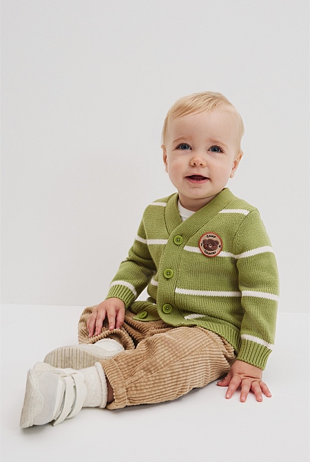 Organically Grown Cotton Blend Striped Cardigan