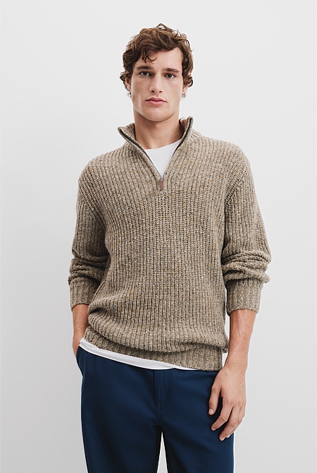 Merino Wool Nep Half Zip Neck Knit