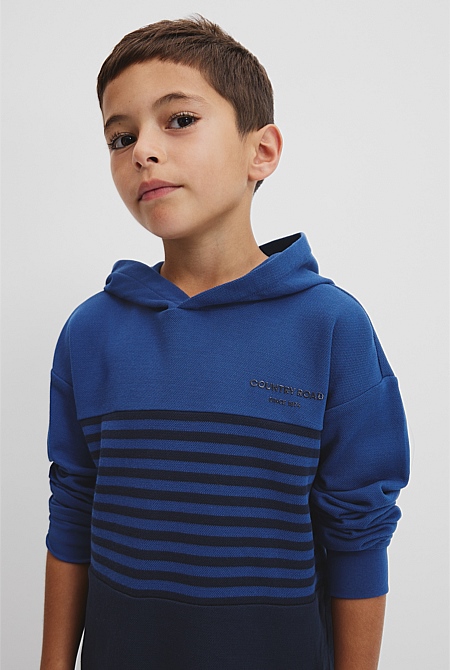 Organically Grown Cotton Hooded Block Stripe T-Shirt
