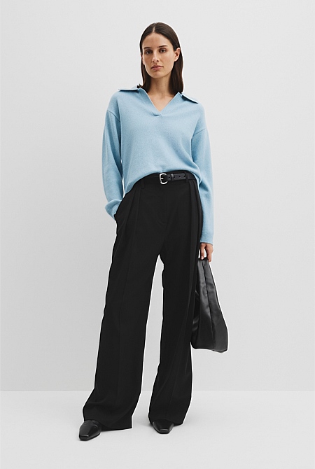 Wool Cashmere Collared Knit Sweater