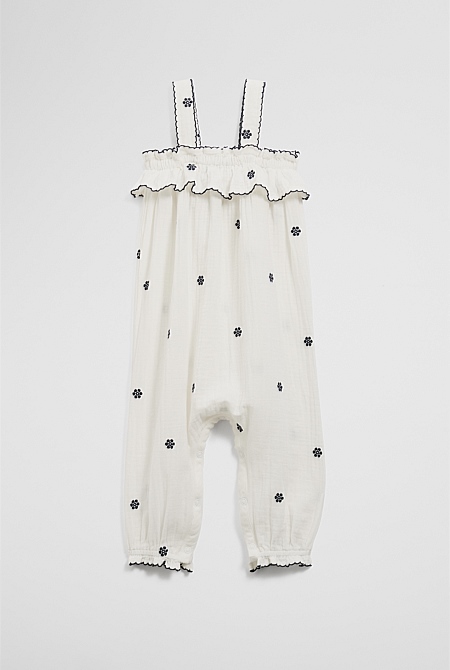 Crinkle Embroidered Romper