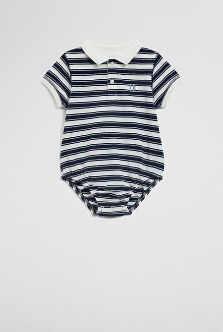 Organically Grown Cotton Stripe Polo Bodysuit