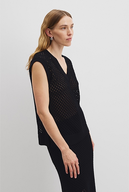 Organically Grown Cotton Linen Open Mesh Knit T-Shirt