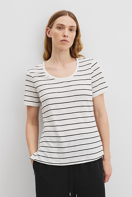 Organically Grown Linen Stripe Scoop Neck T-Shirt