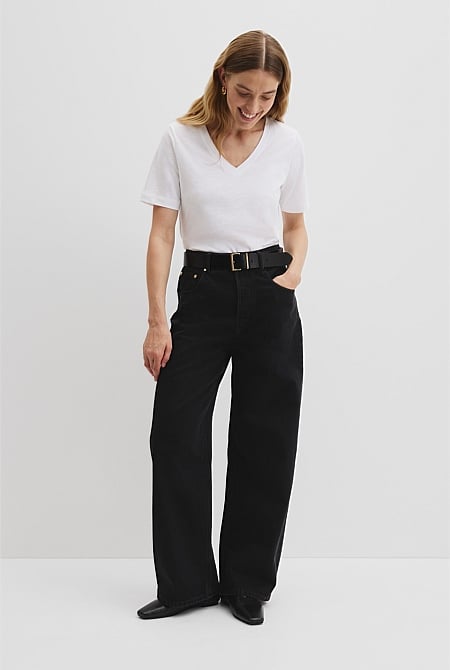 Australian Good Earth Cotton Short Sleeve V-Neck T-Shirt