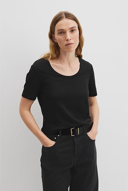 Organically Grown Linen Linen Scoop Neck T-Shirt