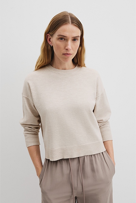 Organically Grown Cotton Linen Crew Neck Knit