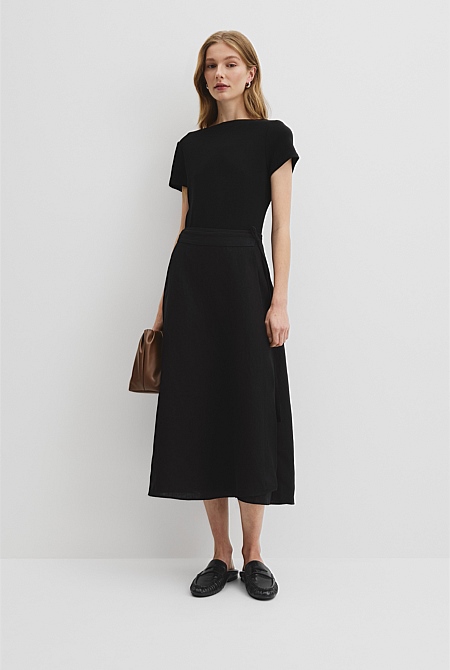 Organically Grown Linen Wrap Midi Skirt