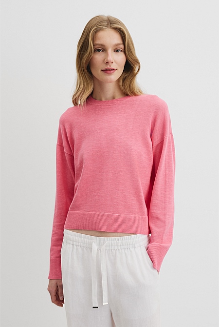 Organically Grown Cotton Linen Crew Neck Knit